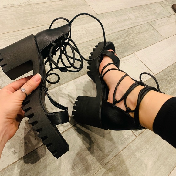 Combat boots Chunky sole sandals Kink Lace Up Open Toes Shoes - Picture 8 of 16